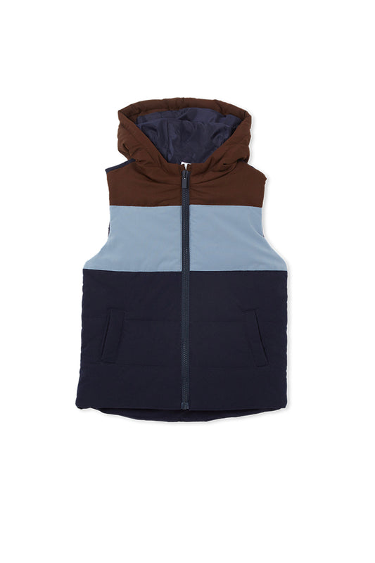 Milky panel hooded puffer vest